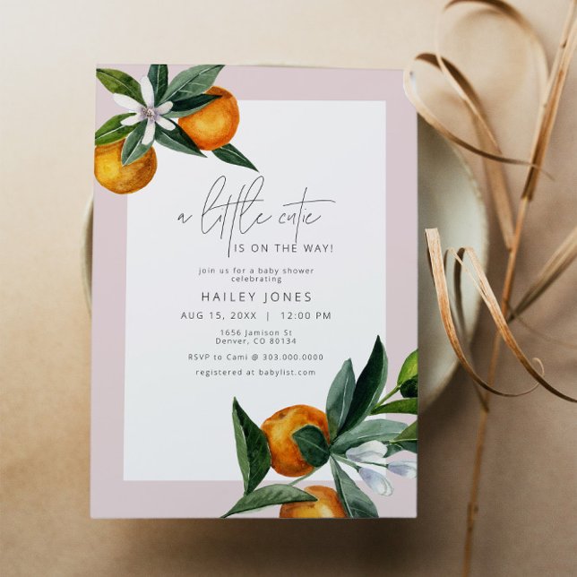 Girl Little Cutie Citrus Orange Fruit Baby Shower Invitation (Creator Uploaded)