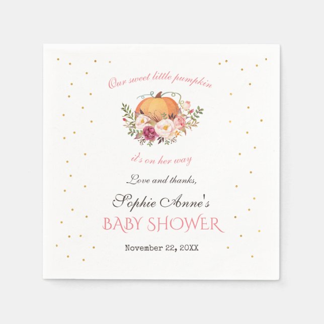 Girl Little Pumpkin Blush Floral Baby Shower Napkin (Front)