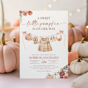 Girl Little Pumpkin Fall Floral Baby Shower Invitation