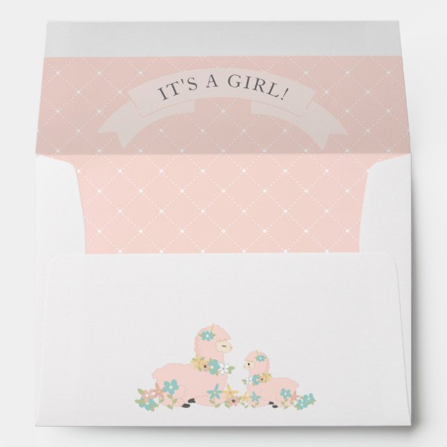 Girl Llama Pink Baby Shower Invitation Envelope (Back (Bottom))