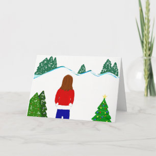 Girl Looking at Snowy Mountains Holiday Card