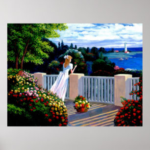 Girl looking out over the Mediterranean Sea Poster