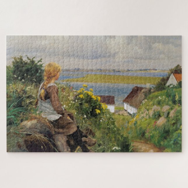 Girl Lost in Thought (by H.A. Brendekilde) Jigsaw Puzzle (Horizontal)