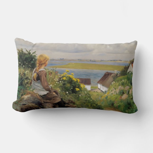 Girl Lost in Thought (by H.A. Brendekilde) Lumbar Cushion (Front)