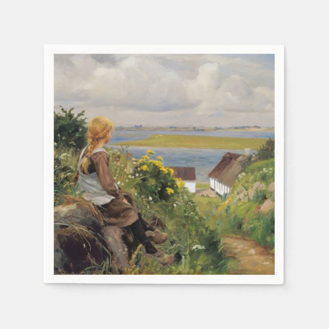 Girl Lost in Thought (by H.A. Brendekilde) Napkin (Front)