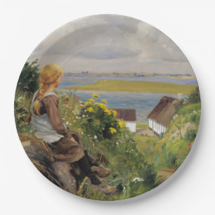 Girl Lost in Thought (by H.A. Brendekilde) Paper Plate