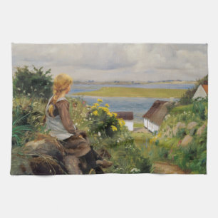 Girl Lost in Thought (by H.A. Brendekilde) Tea Towel