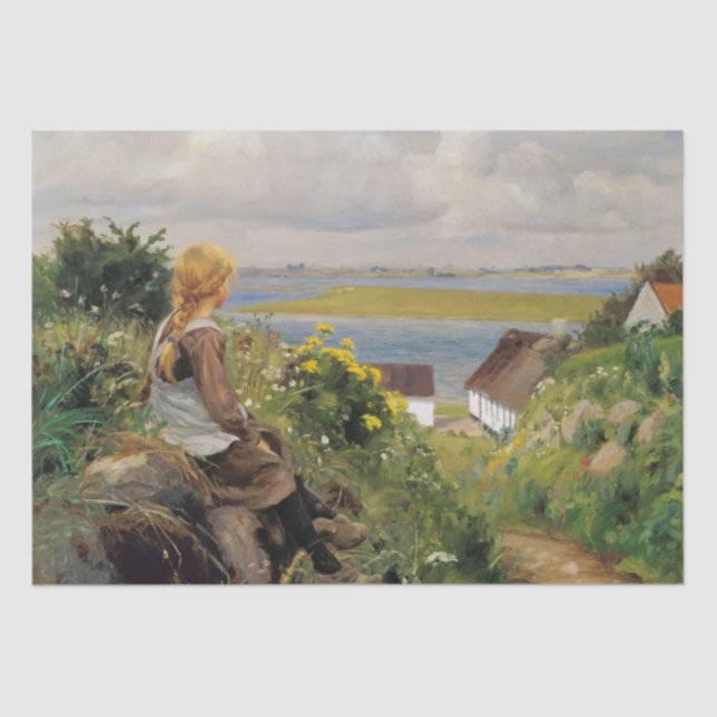 Girl Lost in Thought (by H.A. Brendekilde) Tissue Paper (Front)