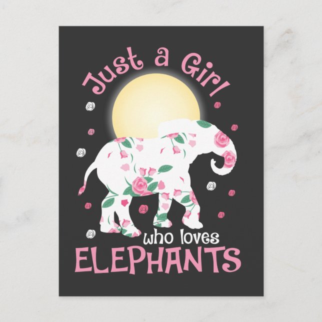 Girl Love Elephants Safari Lover Cute Roses Flower Postcard (Front)
