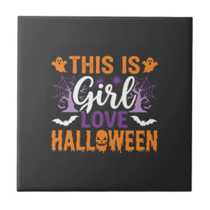 Girl Love Halloween Ghost Design_1 Ceramic Tile