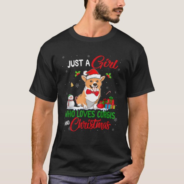 Girl Loves Corgi Dog And Christmas Dog Lover  T-Shirt (Front)