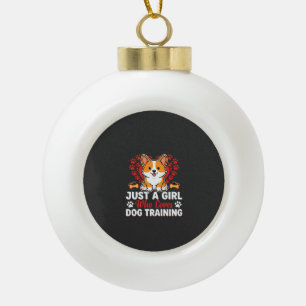 Girl Loves Dog Training Corgi Ceramic Ball Christmas Ornament