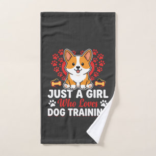 Girl Loves Dog Training Corgi Hand Towel