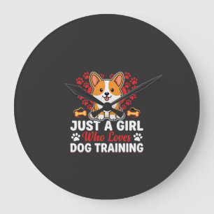 Girl Loves Dog Training Corgi Large Clock
