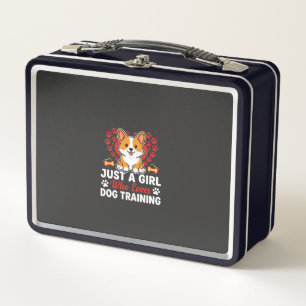 Girl Loves Dog Training Corgi Metal Lunch Box