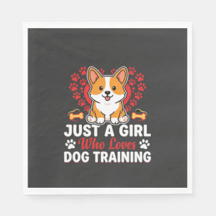 Girl Loves Dog Training Corgi Napkin