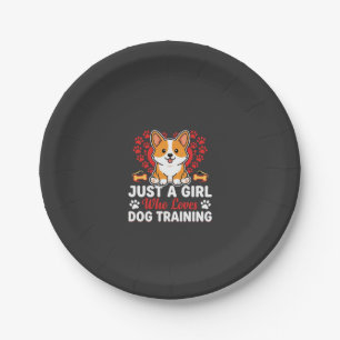 Girl Loves Dog Training Corgi Paper Plate