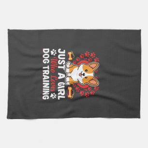 Girl Loves Dog Training Corgi Tea Towel