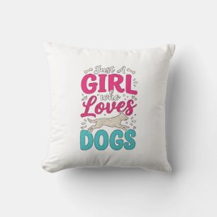 Girl Loves Dogs Vintage Engraving Typography Desig Cushion