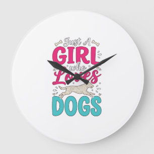 Girl Loves Dogs Vintage Engraving Typography Desig Large Clock
