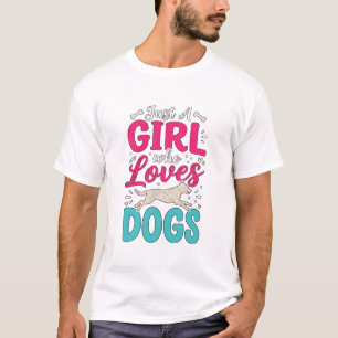 Girl Loves Dogs Vintage Engraving Typography Desig T-Shirt