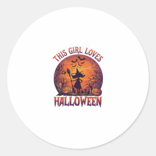Girl Loves Halloween Witch Pumpkins Bats_1 Classic Round Sticker