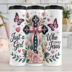 Girl Loves Jesus Floral Cross Thermal Tumbler