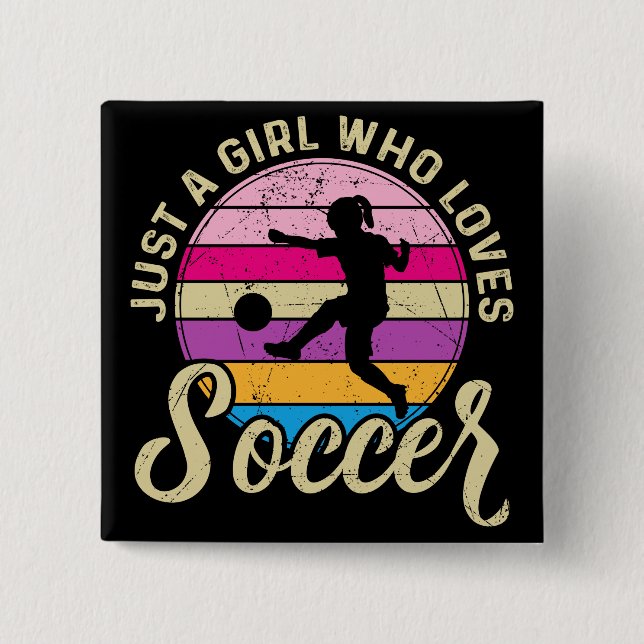 Girl Loves Soccer Colourful Sunset 15 Cm Square Badge (Front)