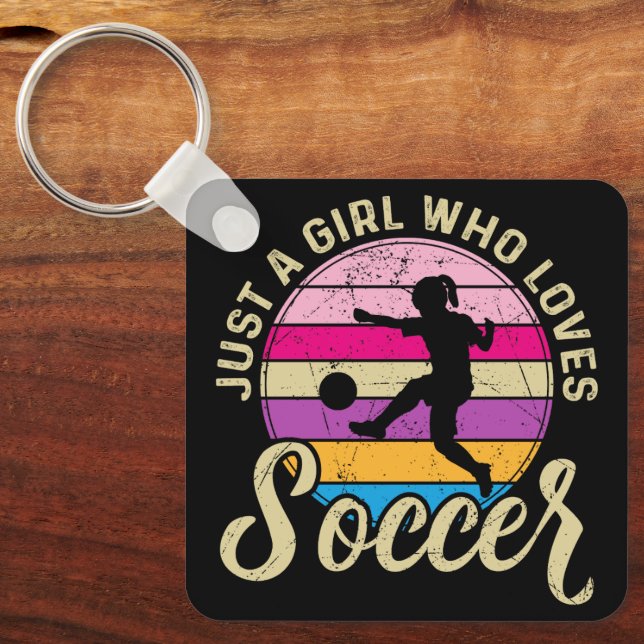 Girl Loves Soccer Colourful Sunset Key Ring (Front)