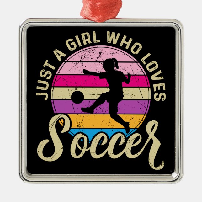 Girl Loves Soccer Colourful Sunset Metal Ornament (Front)