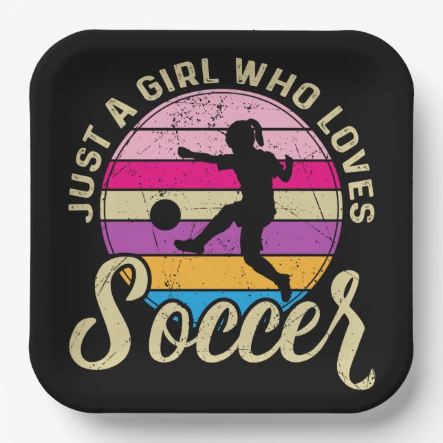 Girl Loves Soccer Colourful Sunset Paper Plate (Front)
