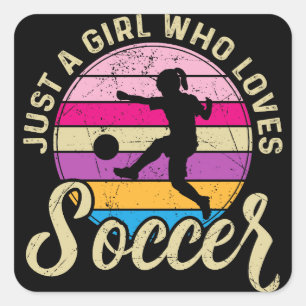 Girl Loves Soccer Colourful Sunset Square Sticker