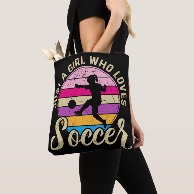 Girl Loves Soccer Colourful Sunset Tote Bag (Close Up)