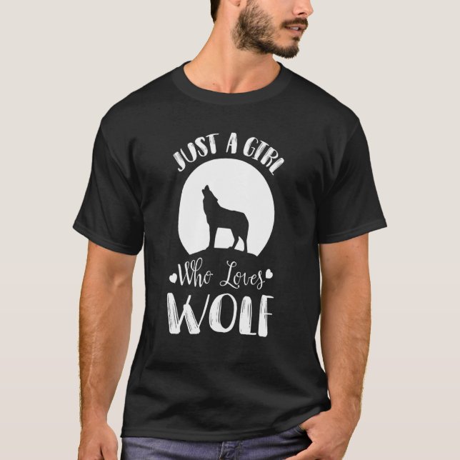 Girl Loves Wolves Wolf Full Moon Howling T-Shirt (Front)