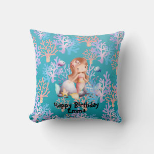 girl magical mermaid under the sea rainbow pastel cushion