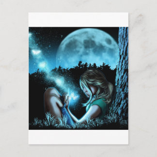 Girl making butterflies postcard