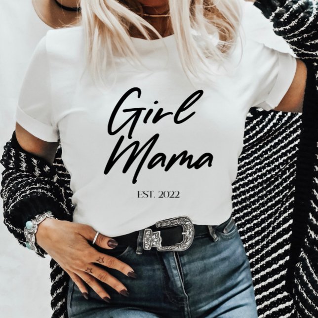 Girl Mama Custom Est Year Minimal Mum Mother Mummy T-Shirt (Creator Uploaded)