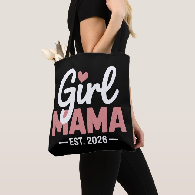 Girl Mama Est 2026 Pregnancy Reveal New Mom to Be  Tote Bag (Close Up)