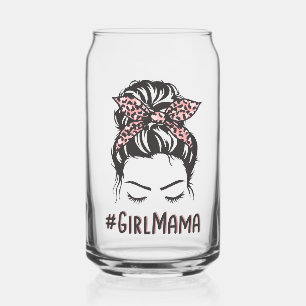 Girl Mama Messy Bun Girl Mum Gifts Can Glass
