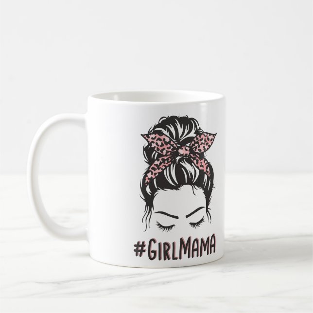 Girl Mama Messy Bun Girl Mum Gifts Coffee Mug (Left)