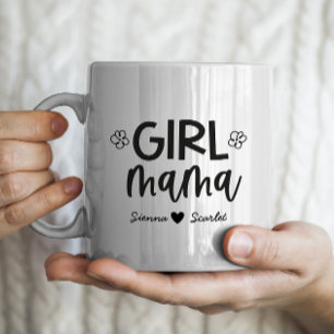 "Girl Mama" Mother's Day Personalized 2 kids names Coffee Mug