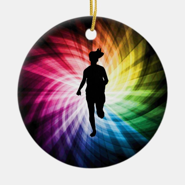 Girl Marathon Runner Ceramic Ornament (Front)