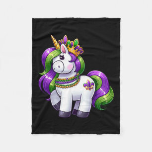 Girl Mardi Gras Princess Unicorn Festive Graphic F Fleece Blanket