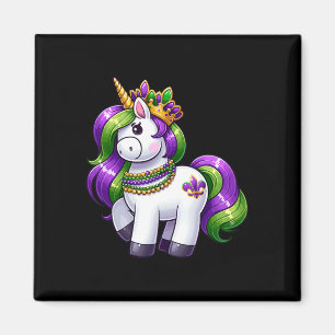 Girl Mardi Gras Princess Unicorn Festive Graphic F Magnet