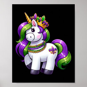 Girl Mardi Gras Princess Unicorn Festive Graphic F Poster