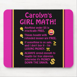 Girl Math Funny Personalised Computer Mouse Pad