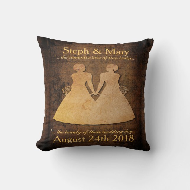 Girl Meets Girl Pillow Lesbian Brides Wedding Gift (Front)