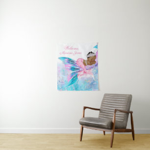 Girl Mermaid Baby Shower Backdrop Tapestry
