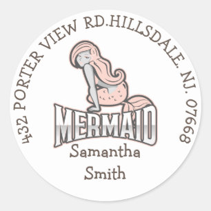 Girl MERMAID Party ADDRESS  Classic Round Sticker