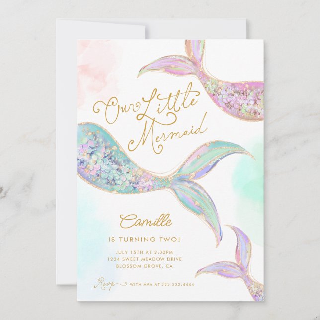 Girl Mermaid Under the Sea Second Birthday  Invitation (Front)